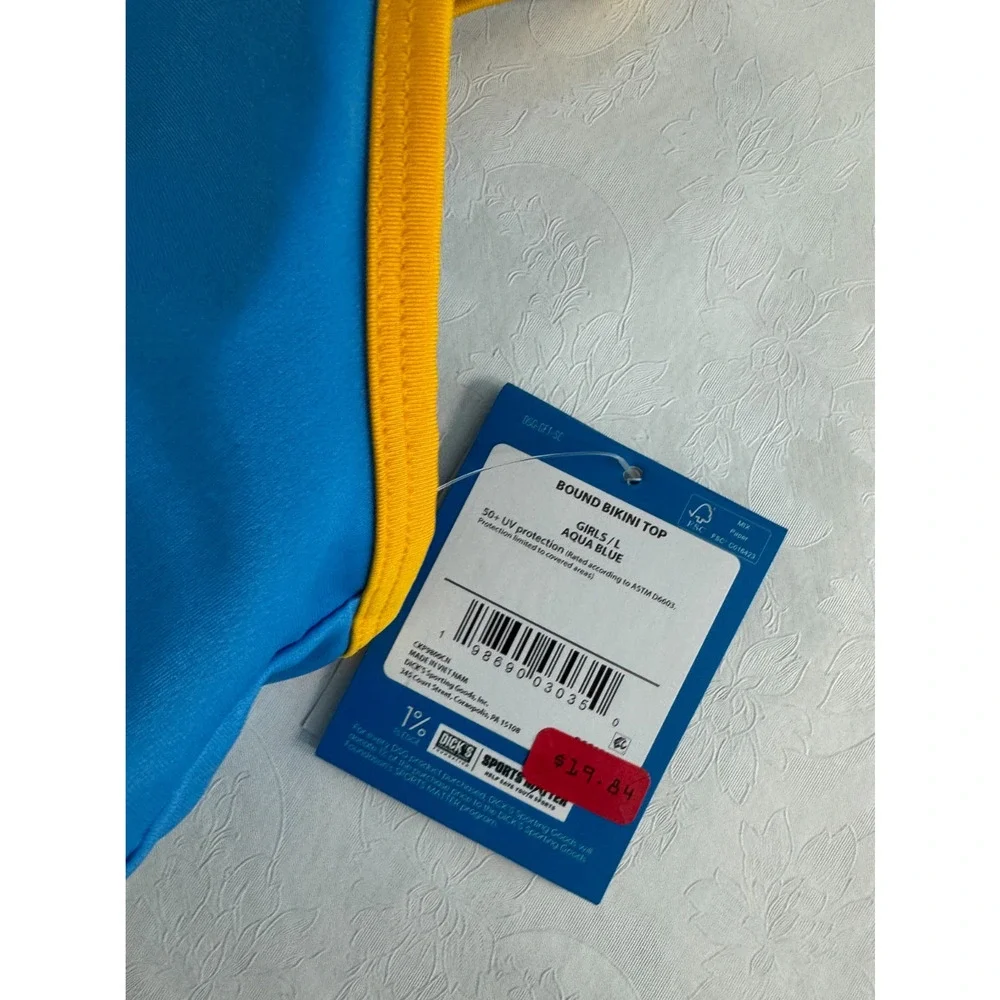 DSG Girls Bound Bikini Swim Top Adjustable Straps Aqua Blue Size Large NWT